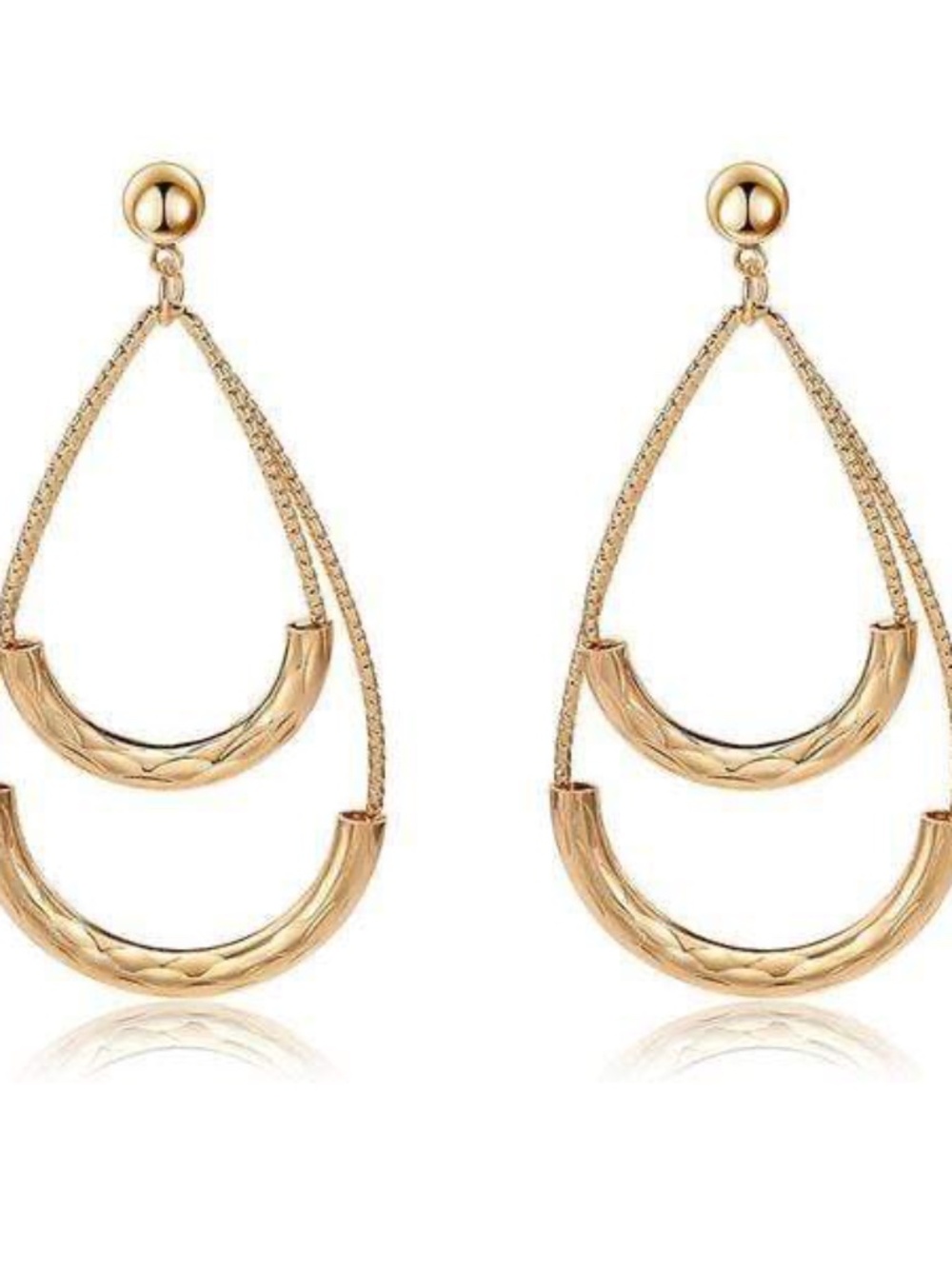 Womens Double Teardrop GoldHoop Earrings